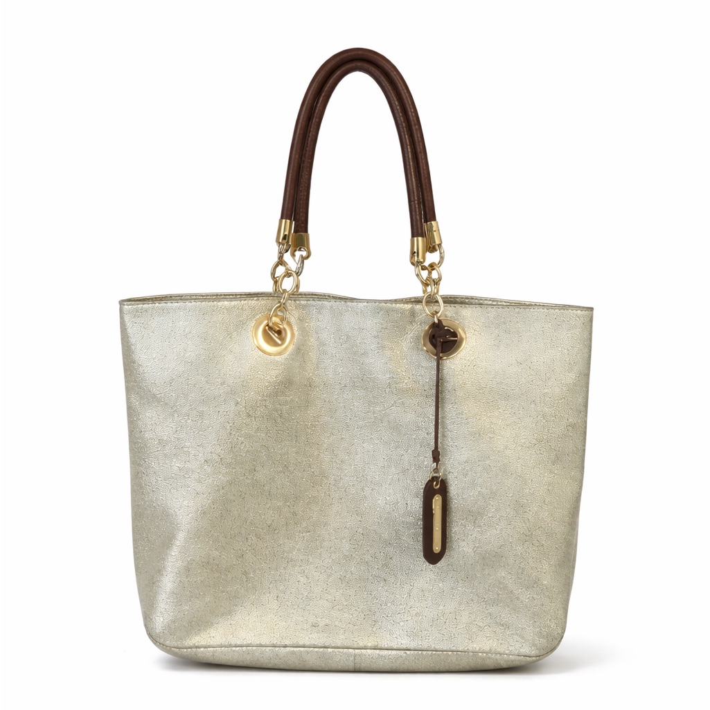 Cynthia Rowley Women's Xl Gold Leather Chain & Brown Leather Handles Tote Bag